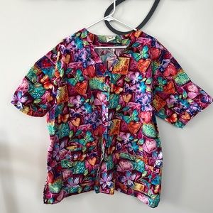 Vibrant Cottonality Short Sleeve Button Up Scrub Top/Jacket